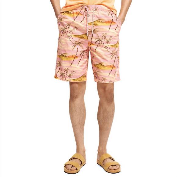 NEW SCOTCH & SODA garment-dyed organic bermuda shorts in pink hawaiian
